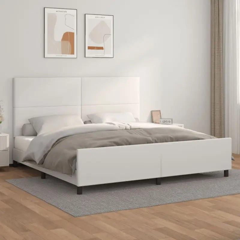 Bedframe met hoofdeinde en multiplex lattenbodem inclusief levering bevat - Wit / 200 x 200 cm / Effen ontwerp - Bedden