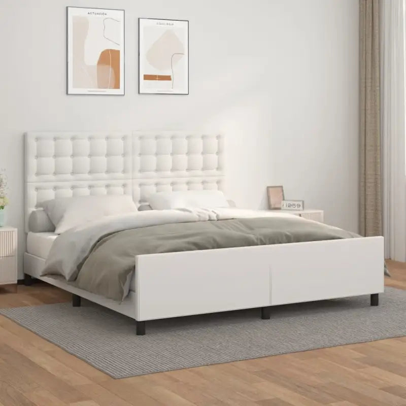 Bedframe met hoofdeinde en multiplex lattenbodem inclusief levering bevat - Wit / 180 x 200 cm / knoppwn - Bedden &