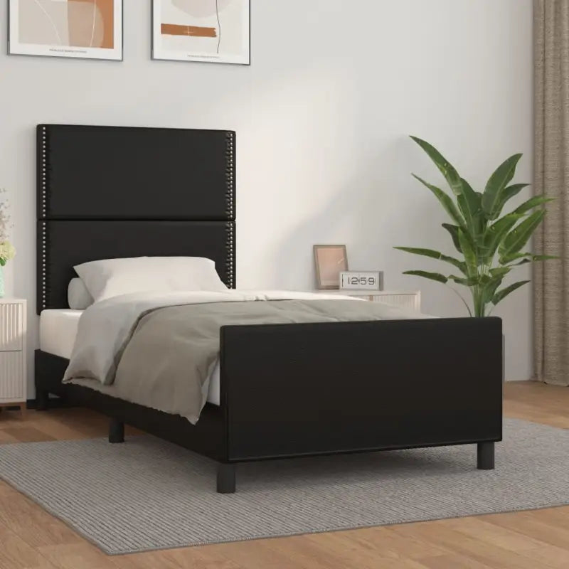 Bedframe met hoofdeinde en multiplex lattenbodem inclusief levering bevat - Zwart / 80 x 200 cm / Effen met spijkers