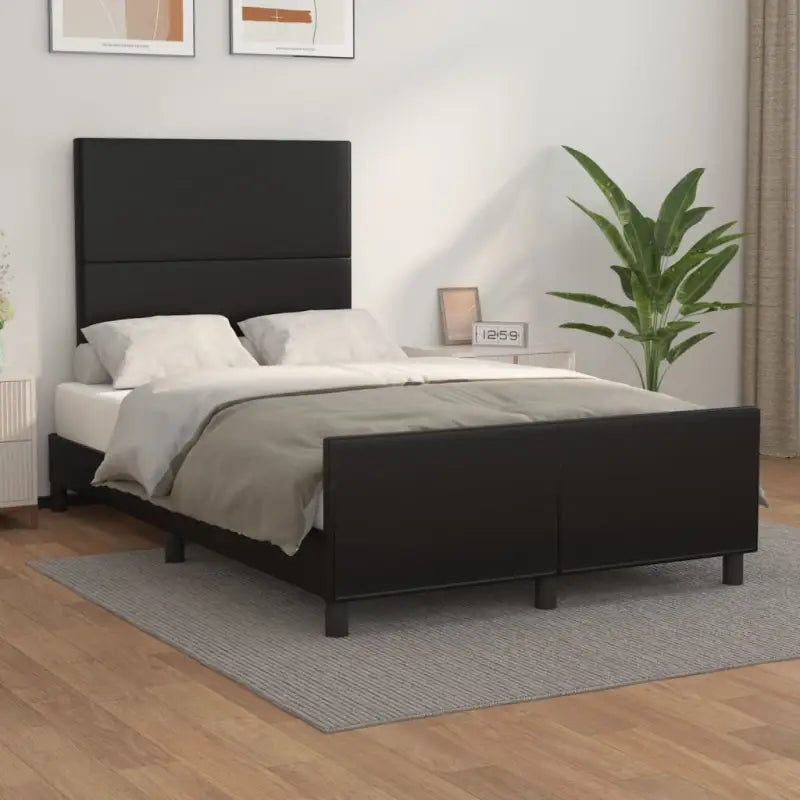 Bedframe met hoofdeinde en multiplex lattenbodem inclusief levering bevat - Zwart / 120 x 200 cm / Effen ontwerp