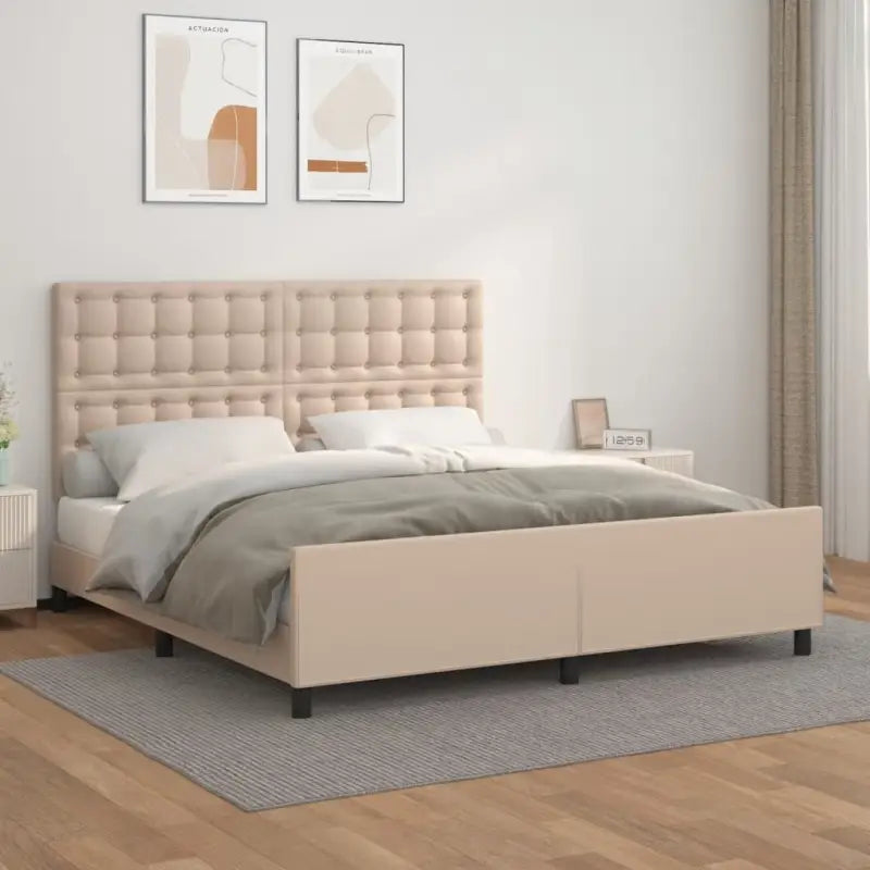Bedframe met hoofdeinde en multiplex lattenbodem inclusief levering bevat - Cappuccino / 180 x 200 cm / knoppwn