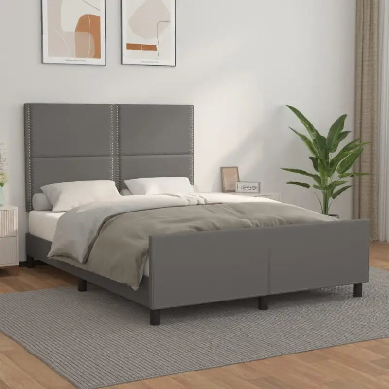 Bedframe met hoofdeinde en multiplex lattenbodem inclusief levering bevat - Grijs / 140 x 190 cm / Effen met spijkers