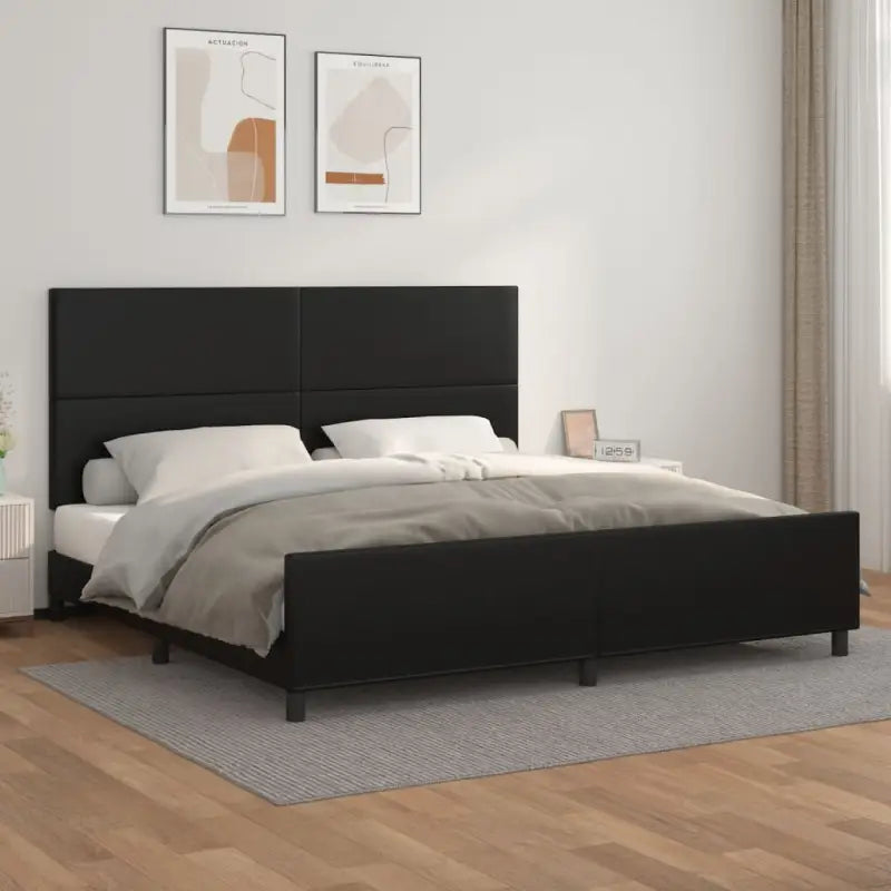 Bedframe met hoofdeinde en multiplex lattenbodem inclusief levering bevat - Zwart / 200 x 200 cm / Effen ontwerp