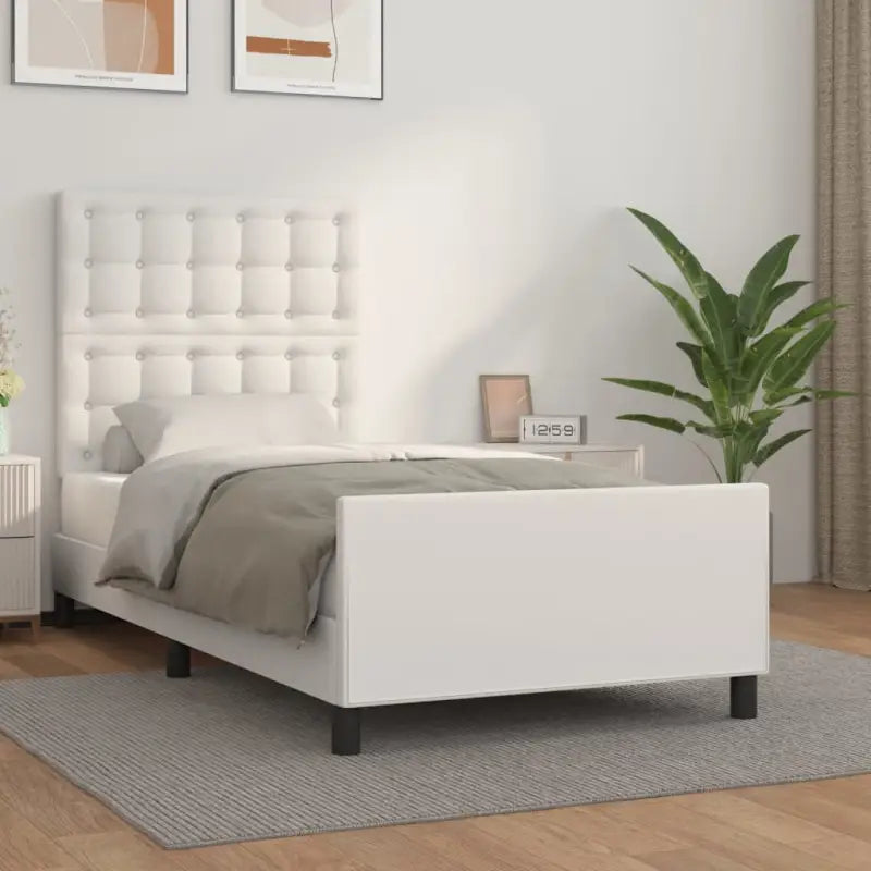 Bedframe met hoofdeinde en multiplex lattenbodem inclusief levering bevat - Wit / 100 x 200 cm / knoppwn - Bedden &