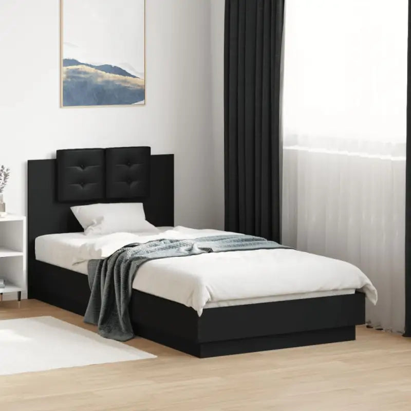 Bedframe met hoofdeinde en multiplex lattenbodem van bewerkt hout - Zwart / 75 x 190 cm - Bedden & bedframes