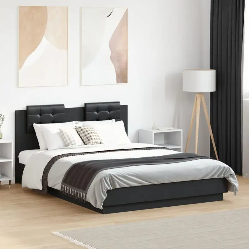 Bedframe met hoofdeinde en multiplex lattenbodem van bewerkt hout - Grijs sonoma / 150 x 200 cm - Bedden & bedframes