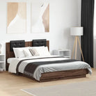 Bedframe met hoofdeinde en multiplex lattenbodem van bewerkt hout - bruin eikenkleur / 135 x 190 cm - Bedden & bedframes