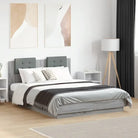 Bedframe met hoofdeinde en multiplex lattenbodem van bewerkt hout - Grijs sonoma / 120 x 190 cm - Bedden & bedframes