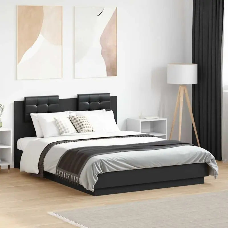 Bedframe met hoofdeinde en multiplex lattenbodem van bewerkt hout - Zwart / 120 x 190 cm - Bedden & bedframes
