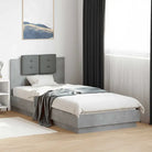 Bedframe met hoofdeinde en multiplex lattenbodem van bewerkt hout - Betongrijs / 90 x 200 cm - Bedden & bedframes