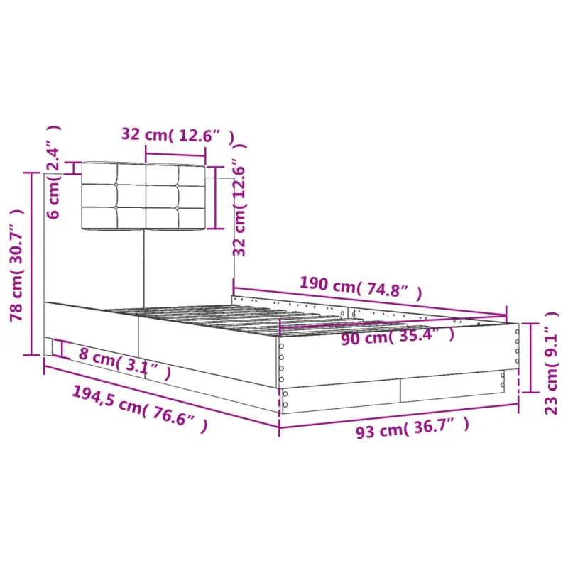 Bedframe met hoofdeinde en multiplex lattenbodem van bewerkt hout - Bedden & bedframes