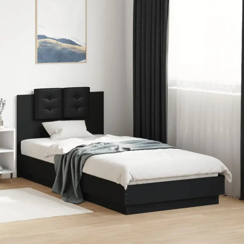 Bedframe met hoofdeinde en multiplex lattenbodem van bewerkt hout - Zwart / 100 x 200 cm - Bedden & bedframes