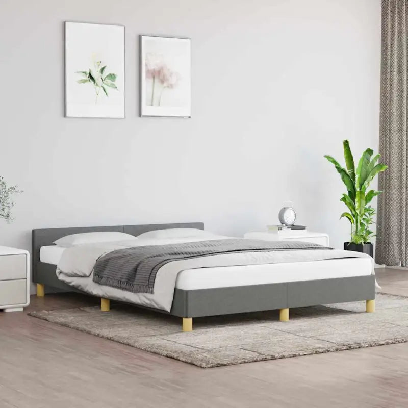 Bedframe met hoofdeinde en multiplex lattenbodem voor comfortabele nachtrust - Donkergrijs / 140 x 200 cm - Bedden &
