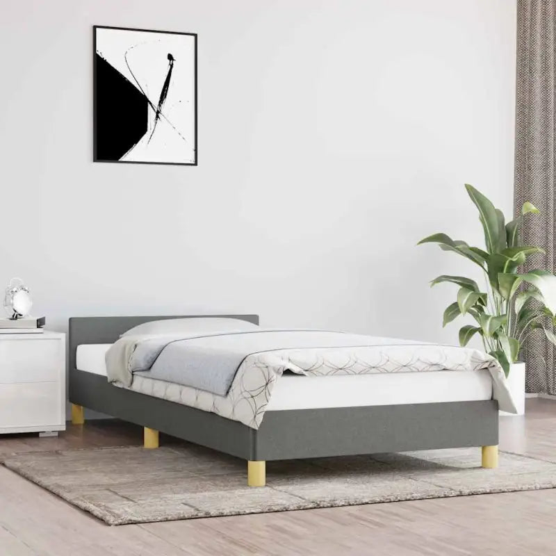 Bedframe met hoofdeinde en multiplex lattenbodem voor comfortabele nachtrust - Donkergrijs / 100 x 200 cm - Bedden &