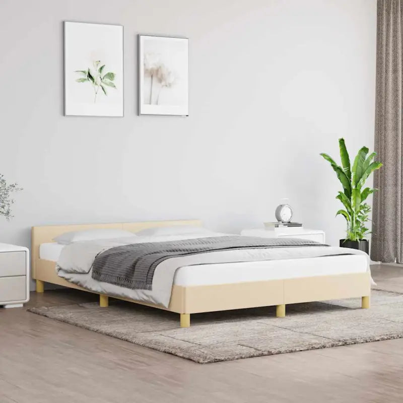 Bedframe met hoofdeinde en multiplex lattenbodem voor comfortabele nachtrust - Crème / 140 x 190 cm - Bedden & bedframes