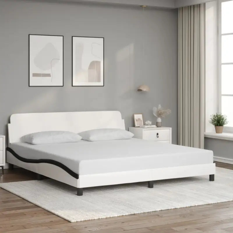 Bedframe met hoofdeinde en multiplex lattenbodem voor een goede nachtrust - Wit en zwart / 180 x 200 cm - Bedden &