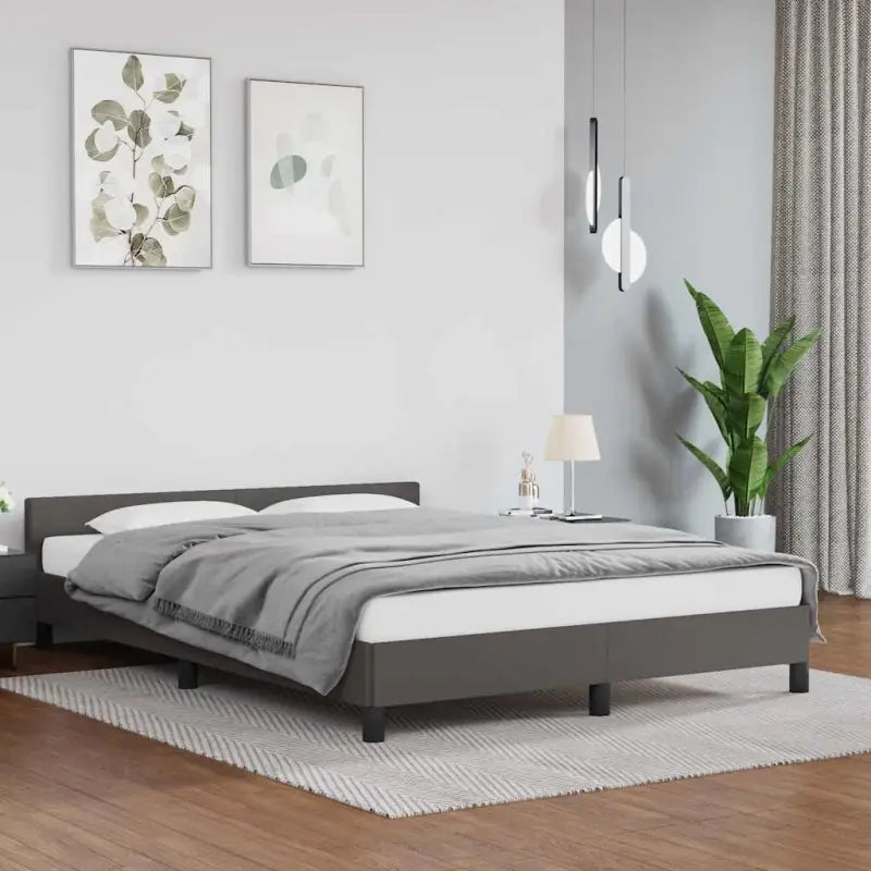Bedframe met hoofdeinde en multiplex lattenbodem voor een goede nachtrust - Grijs / 140 x 190 cm - Bedden & bedframes