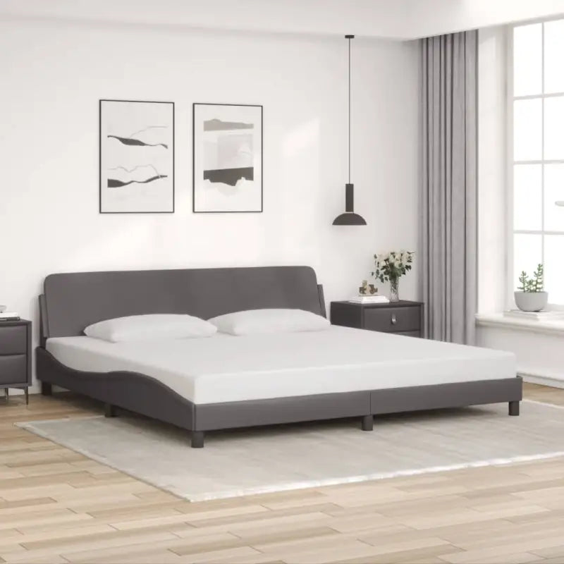 Bedframe met hoofdeinde en multiplex lattenbodem voor een goede nachtrust - Grijs / 200 x 200 cm - Bedden & bedframes