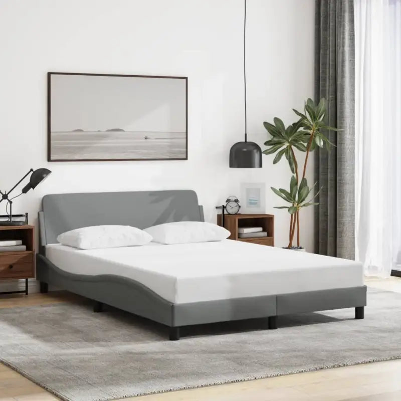 Bedframe met hoofdeinde en multiplex lattenbodem voor goede nachtrust - Lichtgrijs / 140 x 190 cm - Bedden & bedframes
