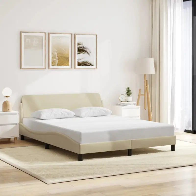 Bedframe met hoofdeinde en multiplex lattenbodem voor goede nachtrust - Crème / 160 x 200 cm - Bedden & bedframes