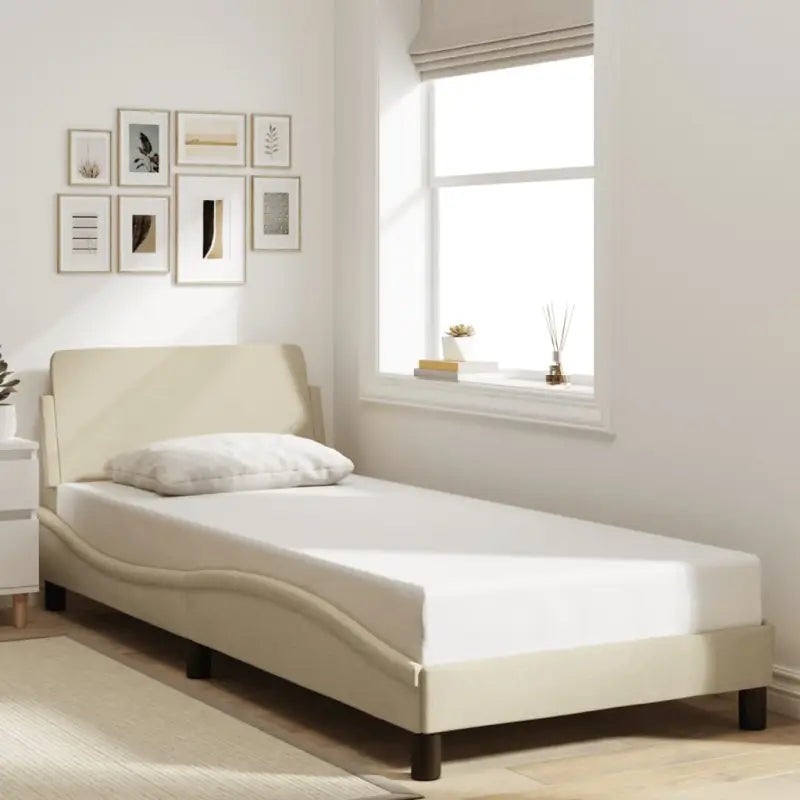 Bedframe met hoofdeinde en multiplex lattenbodem voor goede nachtrust - Crème / 80 x 200 cm - Bedden & bedframes