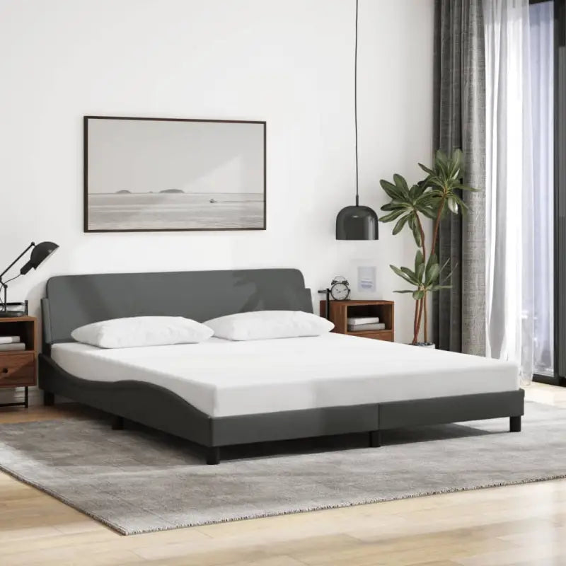 Bedframe met hoofdeinde en multiplex lattenbodem voor goede nachtrust - Donkergrijs / 160 x 200 cm - Bedden & bedframes