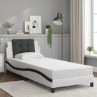 Bedframe met hoofdeinde in grijs materiaal en multiplex lattenbodem - Wit en zwart / 90 x 200 cm - Bedden & bedframes