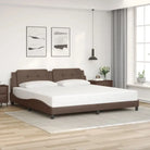 Bedframe met hoofdeinde in grijs materiaal en multiplex lattenbodem - Bruin / 200 x 200 cm - Bedden & bedframes