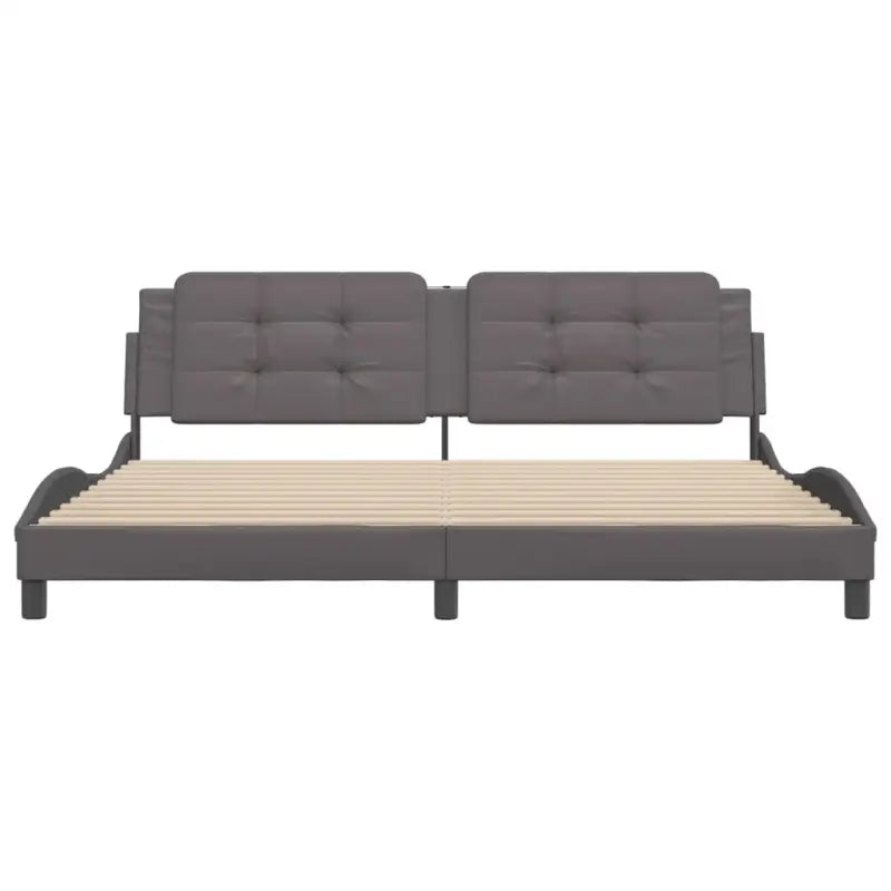 Bedframe met hoofdeinde in grijs materiaal en multiplex lattenbodem - Bedden & bedframes