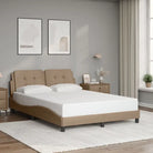Bedframe met hoofdeinde in grijs materiaal en multiplex lattenbodem - Cappuccino / 140 x 200 cm - Bedden & bedframes