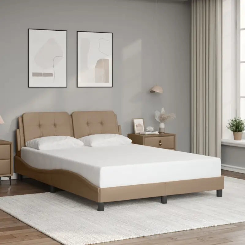 Bedframe met hoofdeinde in grijs materiaal en multiplex lattenbodem - Cappuccino / 140 x 200 cm - Bedden & bedframes