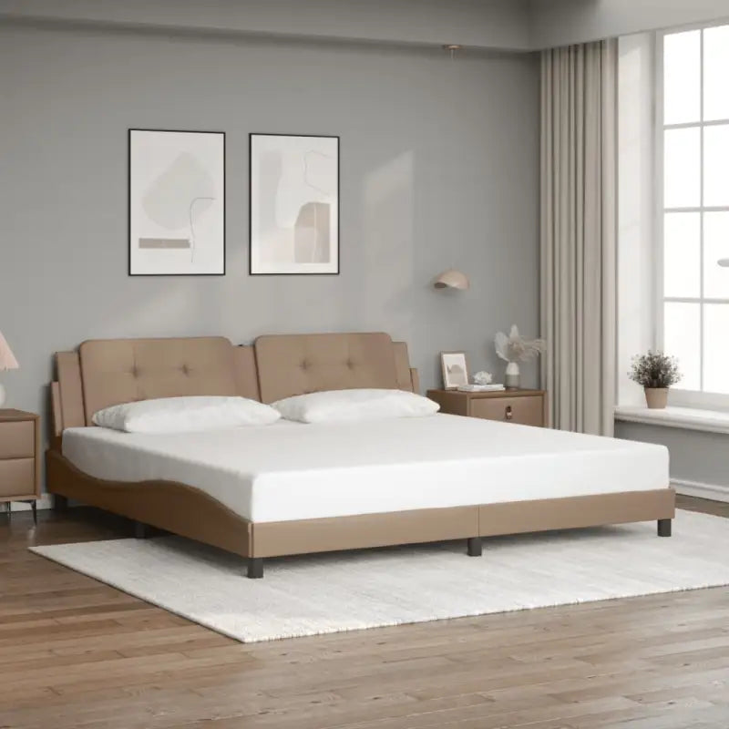 Bedframe met hoofdeinde in grijs materiaal en multiplex lattenbodem - Cappuccino / 200 x 200 cm - Bedden & bedframes