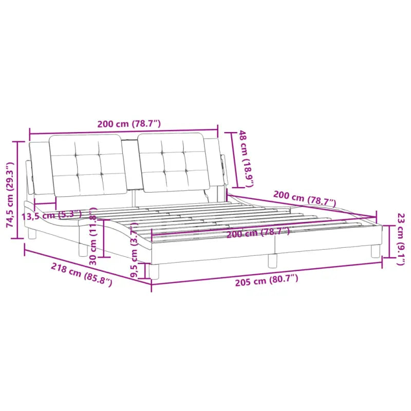 Bedframe met hoofdeinde in grijs materiaal en multiplex lattenbodem - Bedden & bedframes