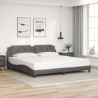 Bedframe met hoofdeinde in grijs materiaal en multiplex lattenbodem - Bedden & bedframes