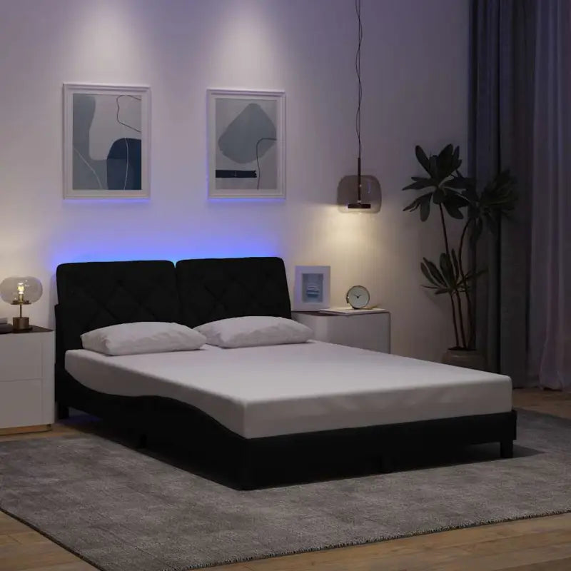 Bedframe met LED-verlichting en ademend vermogen in zwart materiaal - Zwart / 120 x 200 cm - Bedden & bedframes