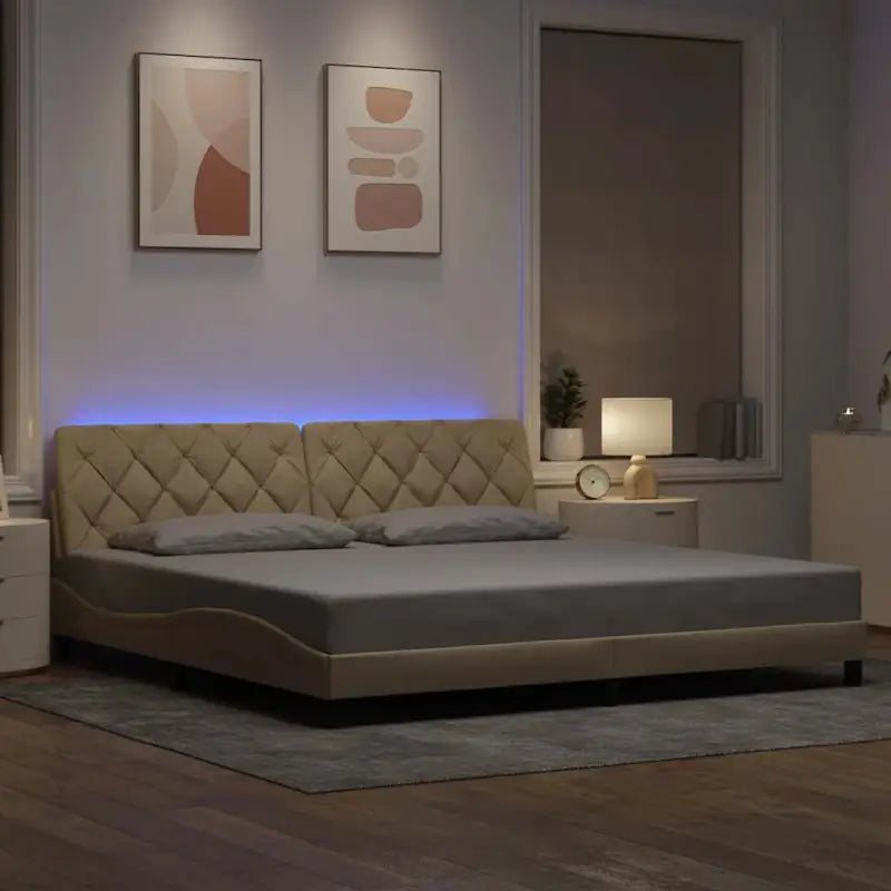 Bedframe met LED-verlichting en ademend vermogen in zwart materiaal - Crème / 200 x 200 cm - Bedden & bedframes