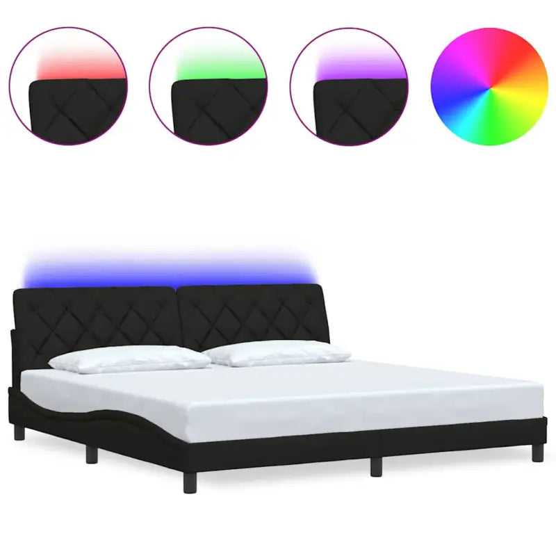 Bedframe met LED-verlichting en ademend vermogen in zwart materiaal - Bedden & bedframes