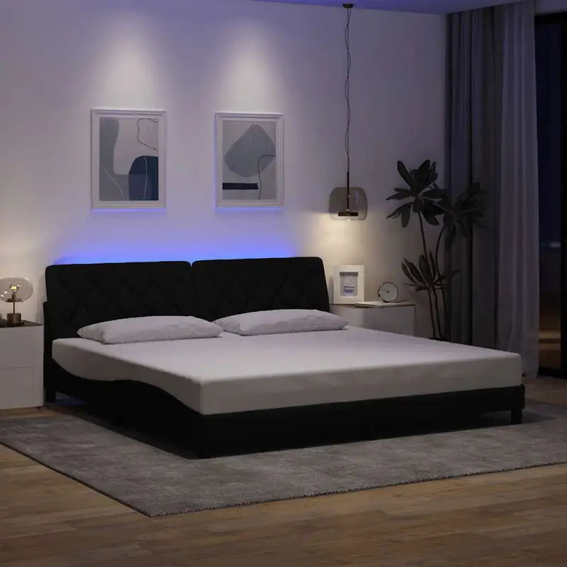 Bedframe met LED-verlichting en ademend vermogen in zwart materiaal - Bedden & bedframes