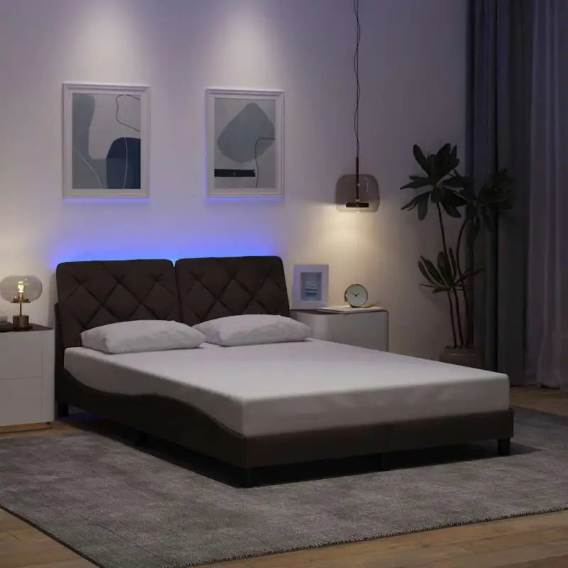 Bedframe met LED-verlichting en ademend vermogen in zwart materiaal - Donkerbruin / 140 x 200 cm - Bedden & bedframes