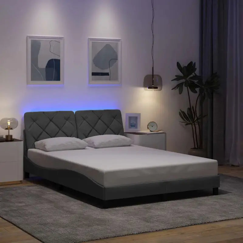 Bedframe met LED-verlichting en ademend vermogen in zwart materiaal - Lichtgrijs / 120 x 200 cm - Bedden & bedframes