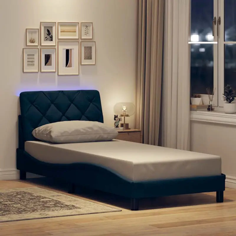 Bedframe met LED-verlichting en ademend vermogen in zwart materiaal - Blauw / 90 x 200 cm - Bedden & bedframes