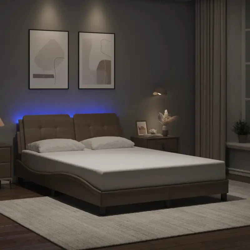 Bedframe met LED-verlichting en multiplex lattenbodem in wit materiaal - Cappuccino / 140 x 190 cm - Bedden & bedframes