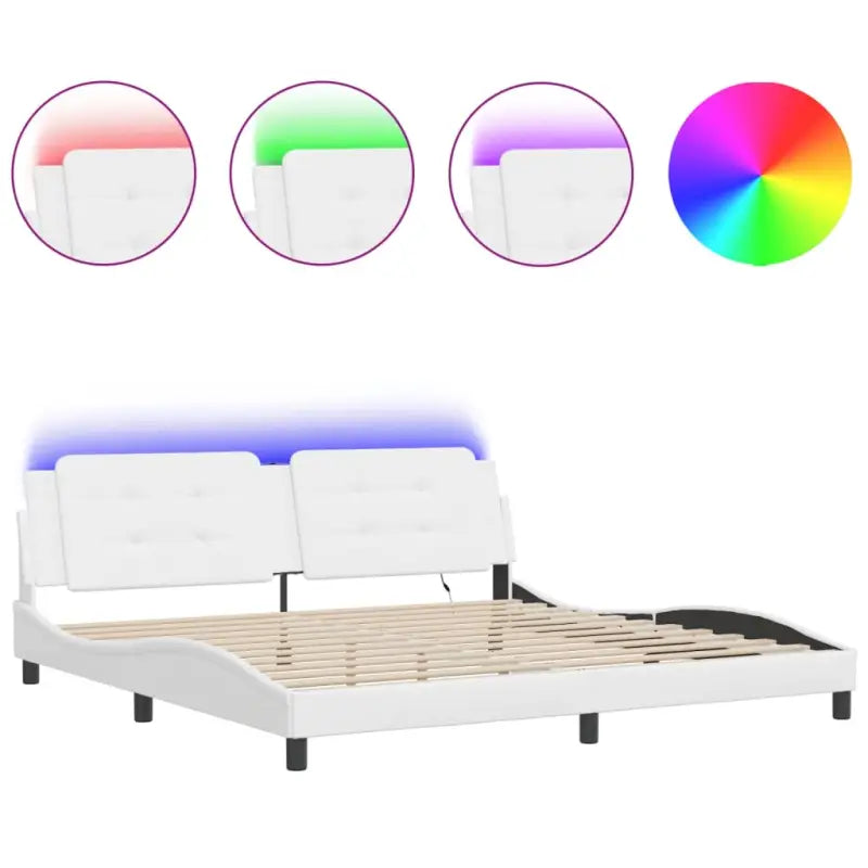 Bedframe met LED-verlichting en multiplex lattenbodem in wit materiaal - Bedden & bedframes