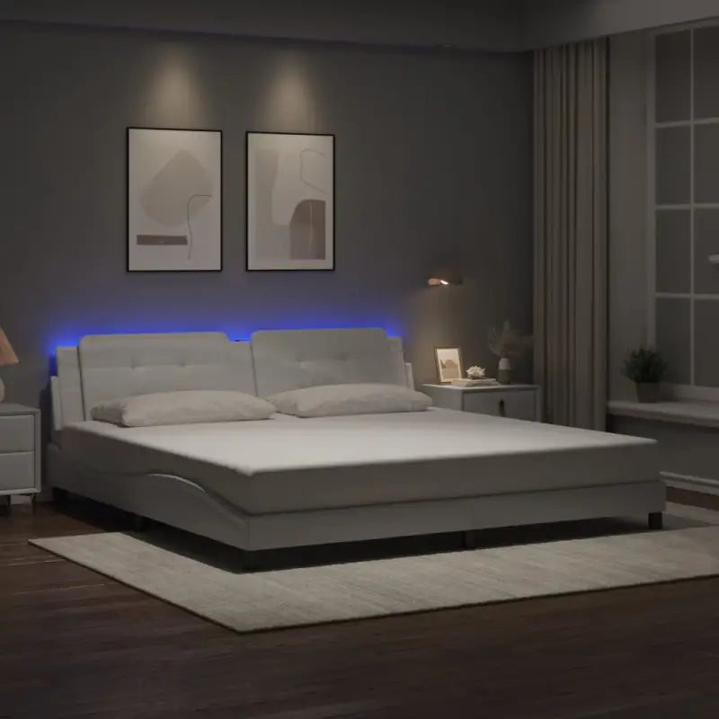 Bedframe met LED-verlichting en multiplex lattenbodem in wit materiaal - Wit / 200 x 200 cm - Bedden & bedframes