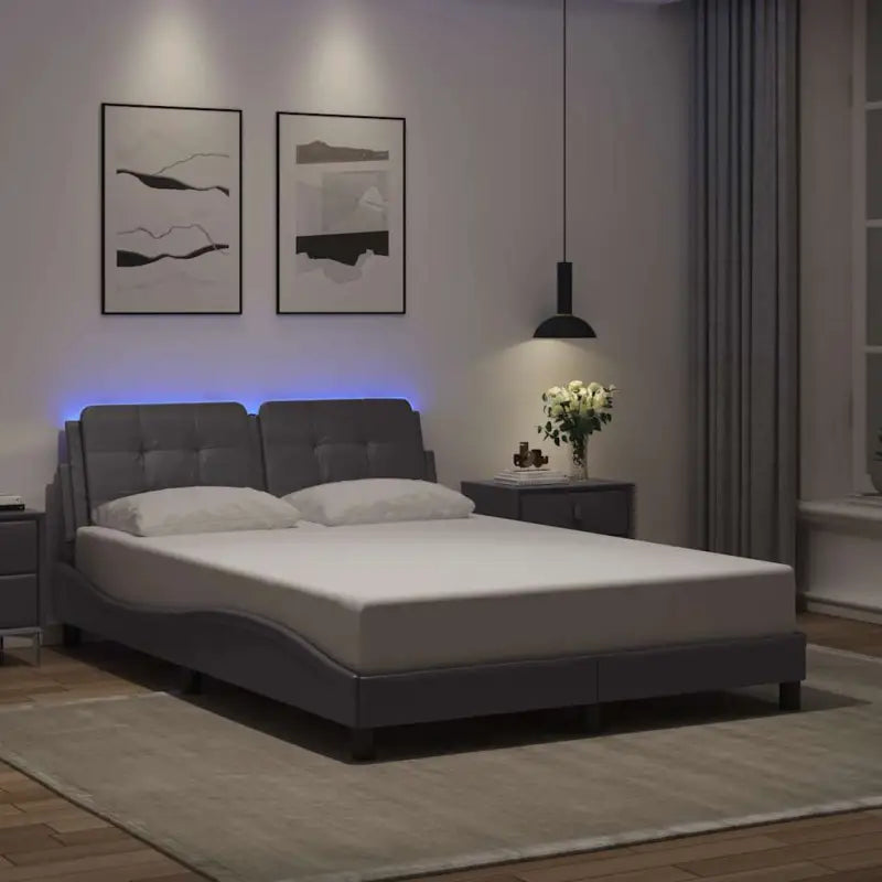 Bedframe met LED-verlichting en multiplex lattenbodem in wit materiaal - Grijs / 140 x 200 cm - Bedden & bedframes