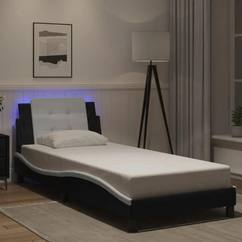 Bedframe met LED-verlichting en multiplex lattenbodem in wit materiaal - Zwart en wit / 80 x 200 cm - Bedden & bedframes