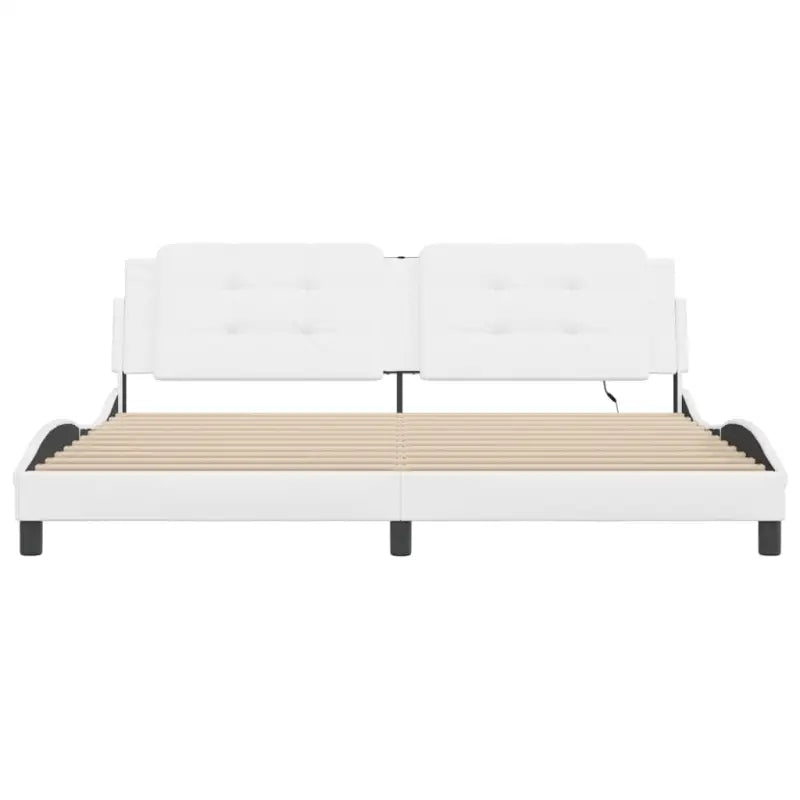 Bedframe met LED-verlichting en multiplex lattenbodem in wit materiaal - Bedden & bedframes