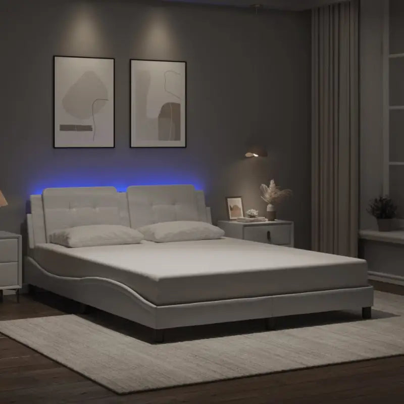 Bedframe met LED-verlichting en multiplex lattenbodem in wit materiaal - Wit / 160 x 200 cm - Bedden & bedframes