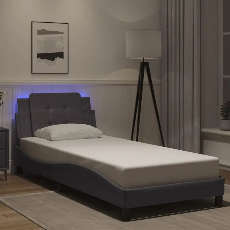 Bedframe met LED-verlichting en multiplex lattenbodem in wit materiaal - Grijs / 100 x 200 cm - Bedden & bedframes