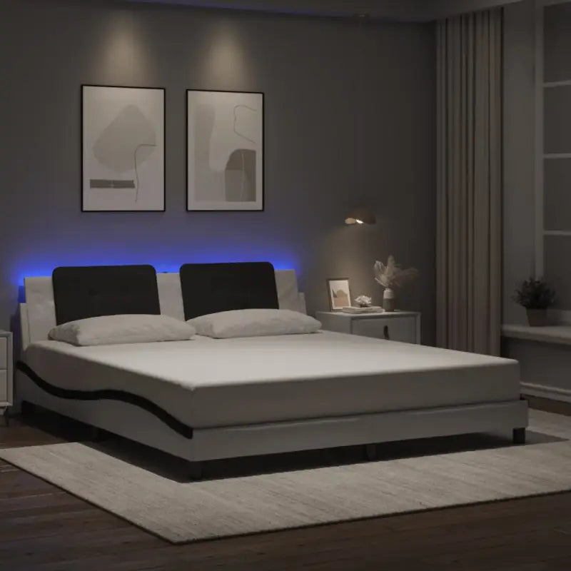 Bedframe met LED-verlichting en multiplex lattenbodem in wit materiaal - Wit en zwart / 180 x 200 cm - Bedden &